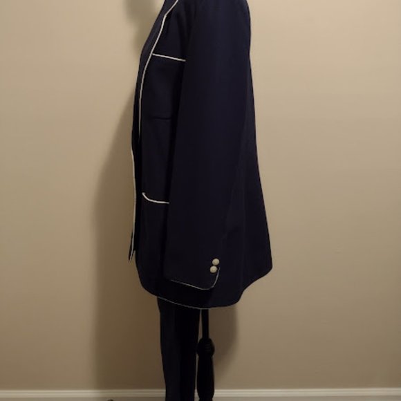 Adolfo, 2pc Pant Suit, Navy-Blue w/White Trim, 3-Pockets, Size-14, Dry Cleaned - Picture 5 of 6